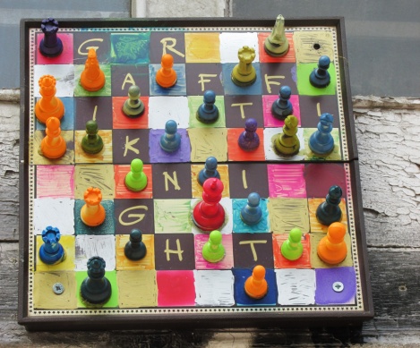 Graffiti Knight chess board installation