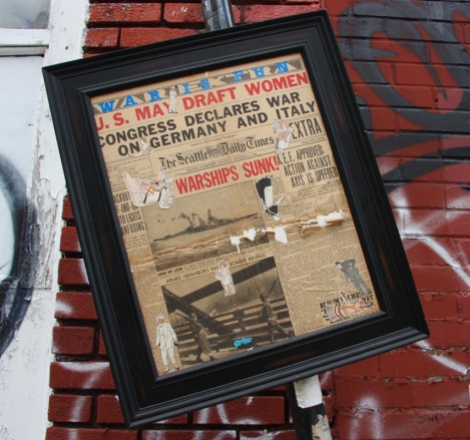 unknown artist, framed newspaper cutting with stickers, Marie-Anne circa St-Laurent