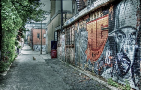 general view of the alley between St-Laurent and Clark, between Roy and St-Cuthbert © Aline M