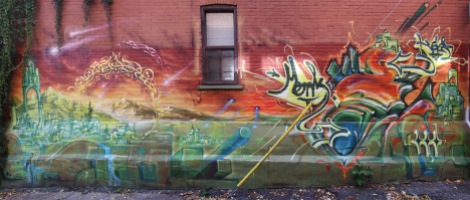 mural by Monk-E for Mu (2011) in alley between St-Laurent and Clark