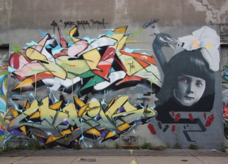 Sen2 (top left), Logek (bottom left) and Hsix (right) on Cabot graffiti wall