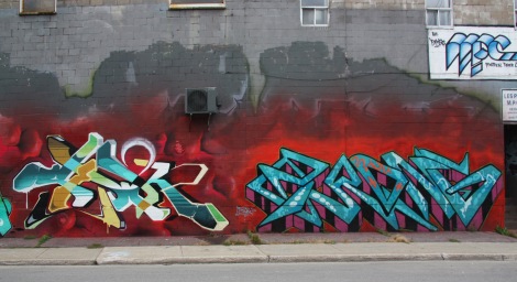 Sewk (left) and Brong (right) on Cabot graffiti wall