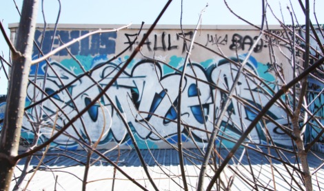 Scaner graffiti in back of industrial building