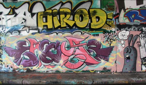 Mr Chose aka Easy3 (left) and Starkey (right) at the Rouen legal graffiti tunnel