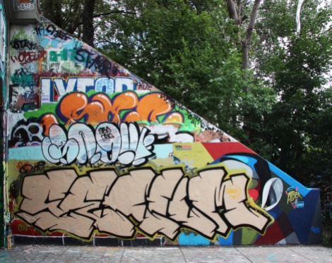 Serum at the Rouen tunnel legal graffiti walls; white throw is by Snok