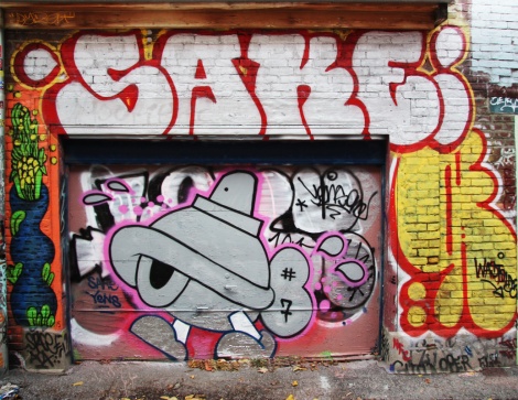 Turtle Caps (on door), Sake throwie at the top, Waxhead on the left, Wastoids on the right, in Plateau End alley