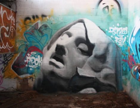 piece by Apok at the abandoned Montreal Hippodrome