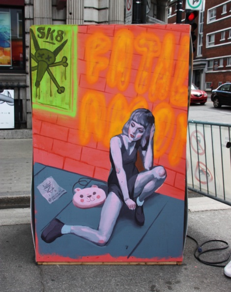Zoltan V on the reverse of an information board for the 2016 edition of Mural Festival