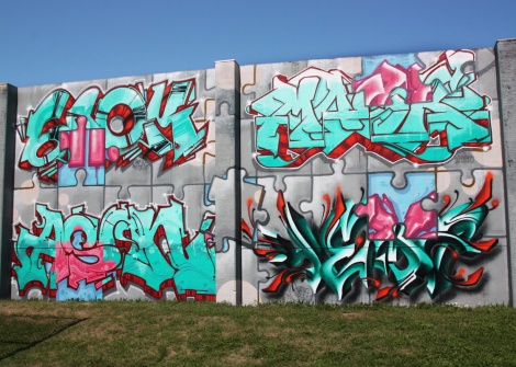 Snok (top left), Ason (bottom left), Mask (top right) and Yema (bottom right) at the Lachine legal graffiti walls