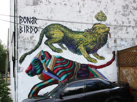 Bonar (top) and Birdo (partially hidden by car) in the McGill Ghetto