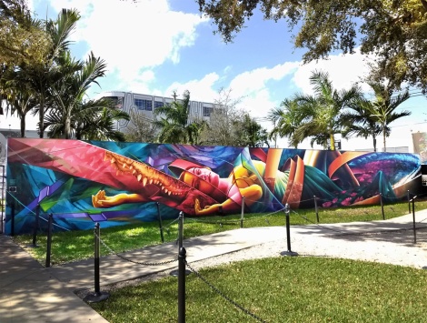 Ashop's long wall, by Fluke, Zek, Dodo Osé and Ankh One, at Wynwood Walls for the 2018 edition of Art Basel