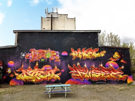 4-man graffiti wall featuring Histo (top left), Riken (top right), Dodo Osé (bottom left), Fuser (bottom right)