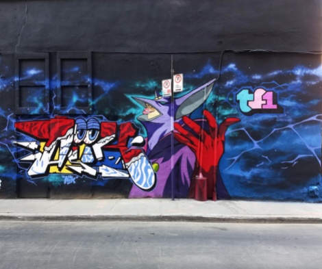 close-up on Aiik's piece on the 123 Klan wall for the 2019 edition of Under Pressure
