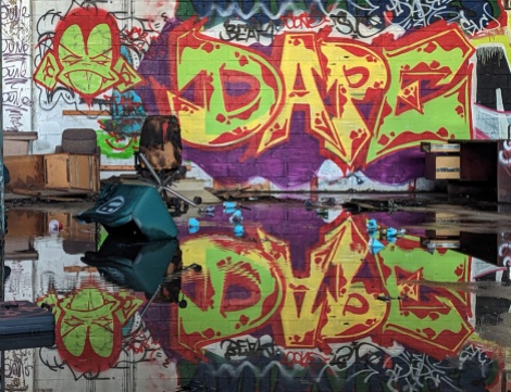 Dape in an abandoned building